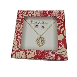 Lilly Pulitzer Necklace & Earring Boxed Gift Set Poinsettia Red NEW
